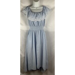 Springfield‎ Women's Size 6 Cottagecore Off Shoulder Pinstripe Hi/ Lo Hem